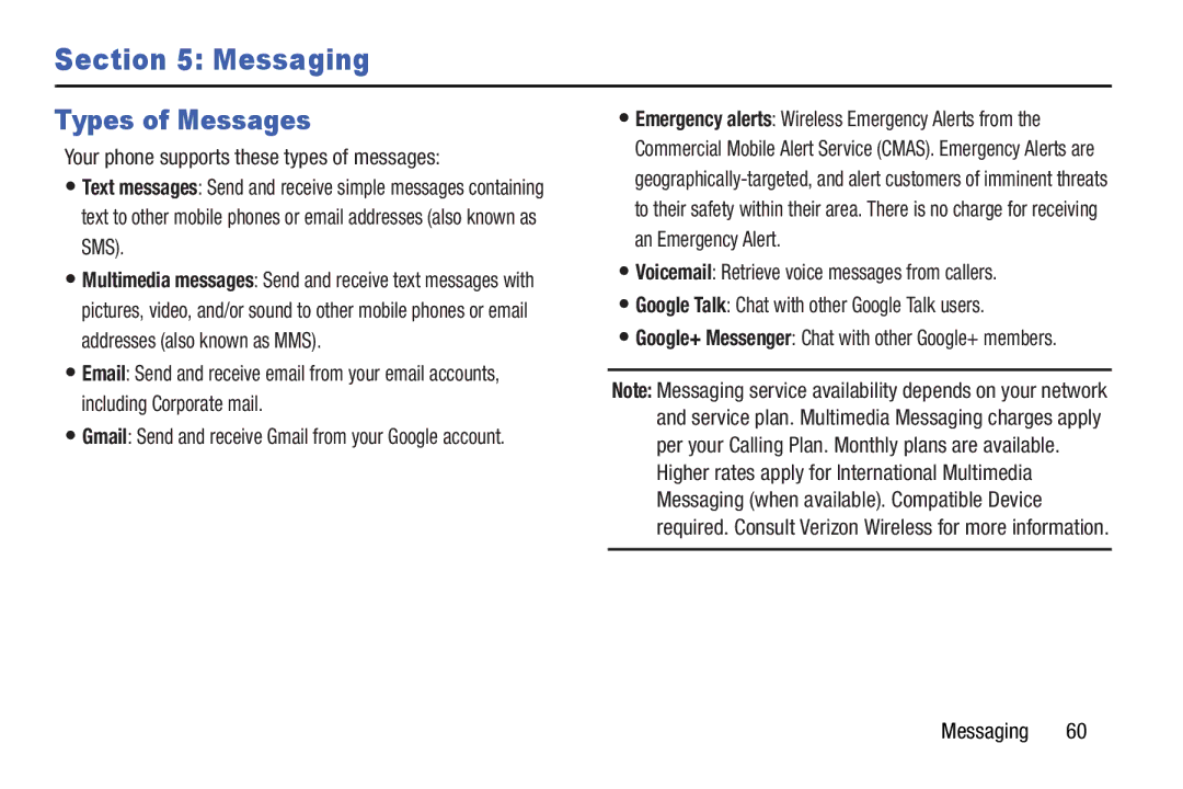 Verizon GH68-36971A manual Types of Messages, Your phone supports these types of messages 