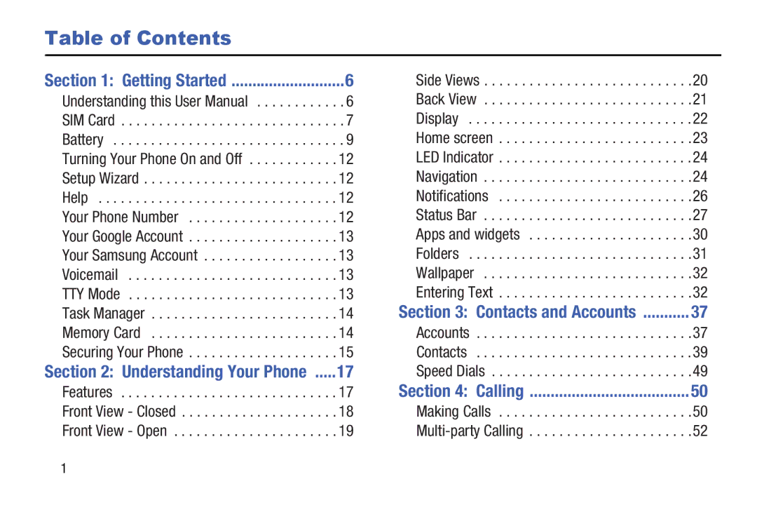 Verizon GH68-36971A manual Table of Contents 