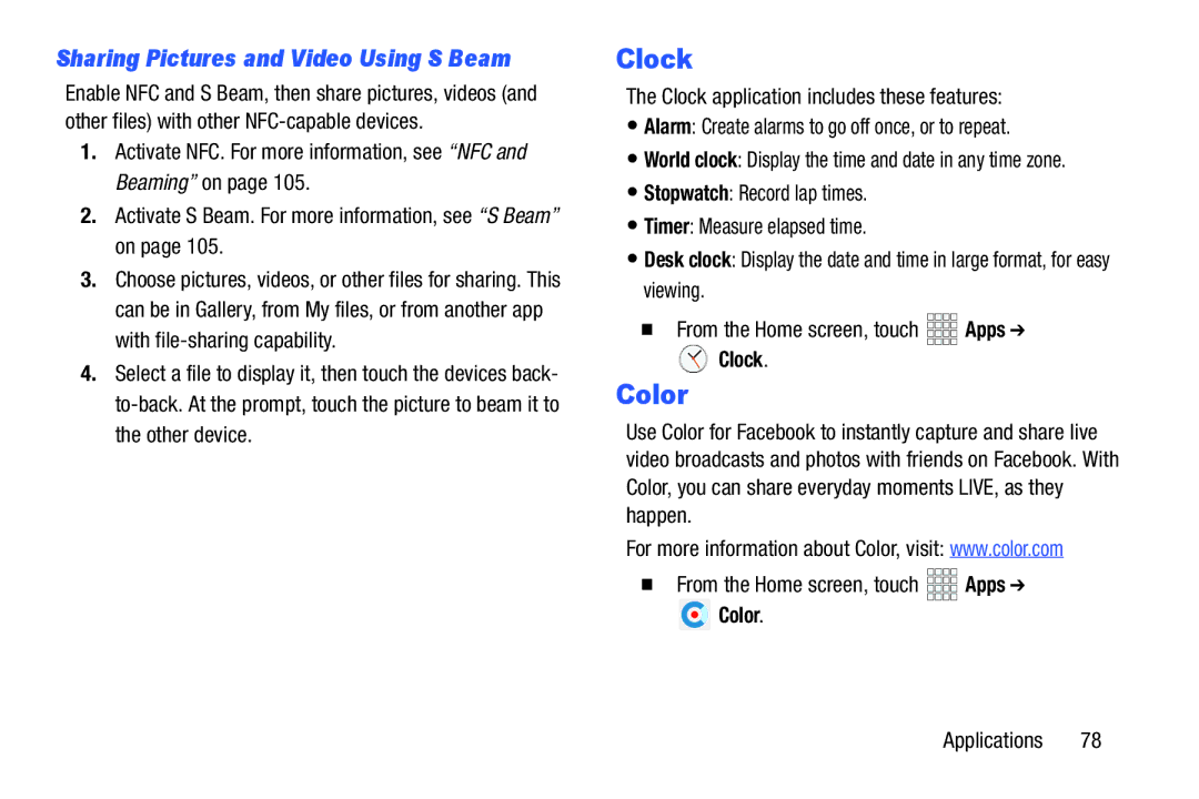 Verizon GH68-36971A manual Clock, Color 