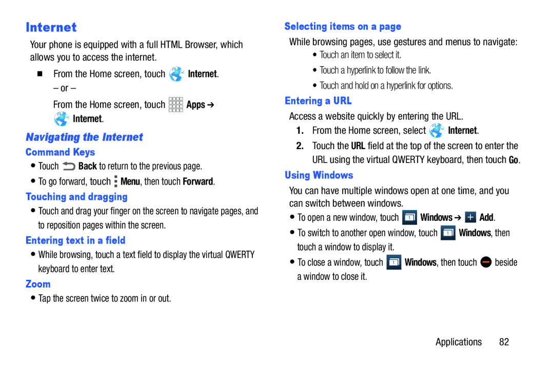 Verizon GH68-36971A manual Navigating the Internet 