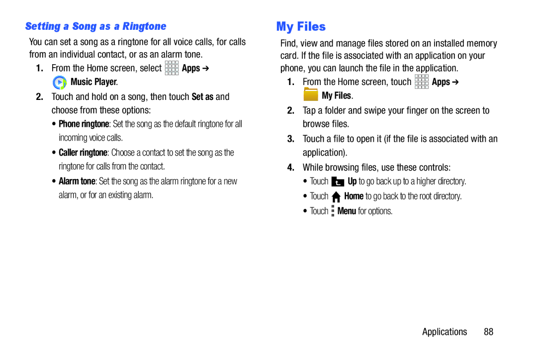 Verizon GH68-36971A manual My Files, Setting a Song as a Ringtone 