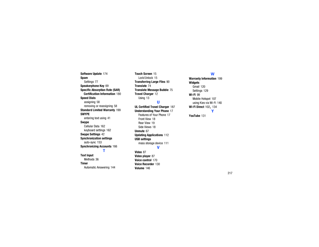 Verizon GH68-40021F Assigning Removing or reassigning, Entering text using, Auto-sync, Methods, Automatic Answering, 217 