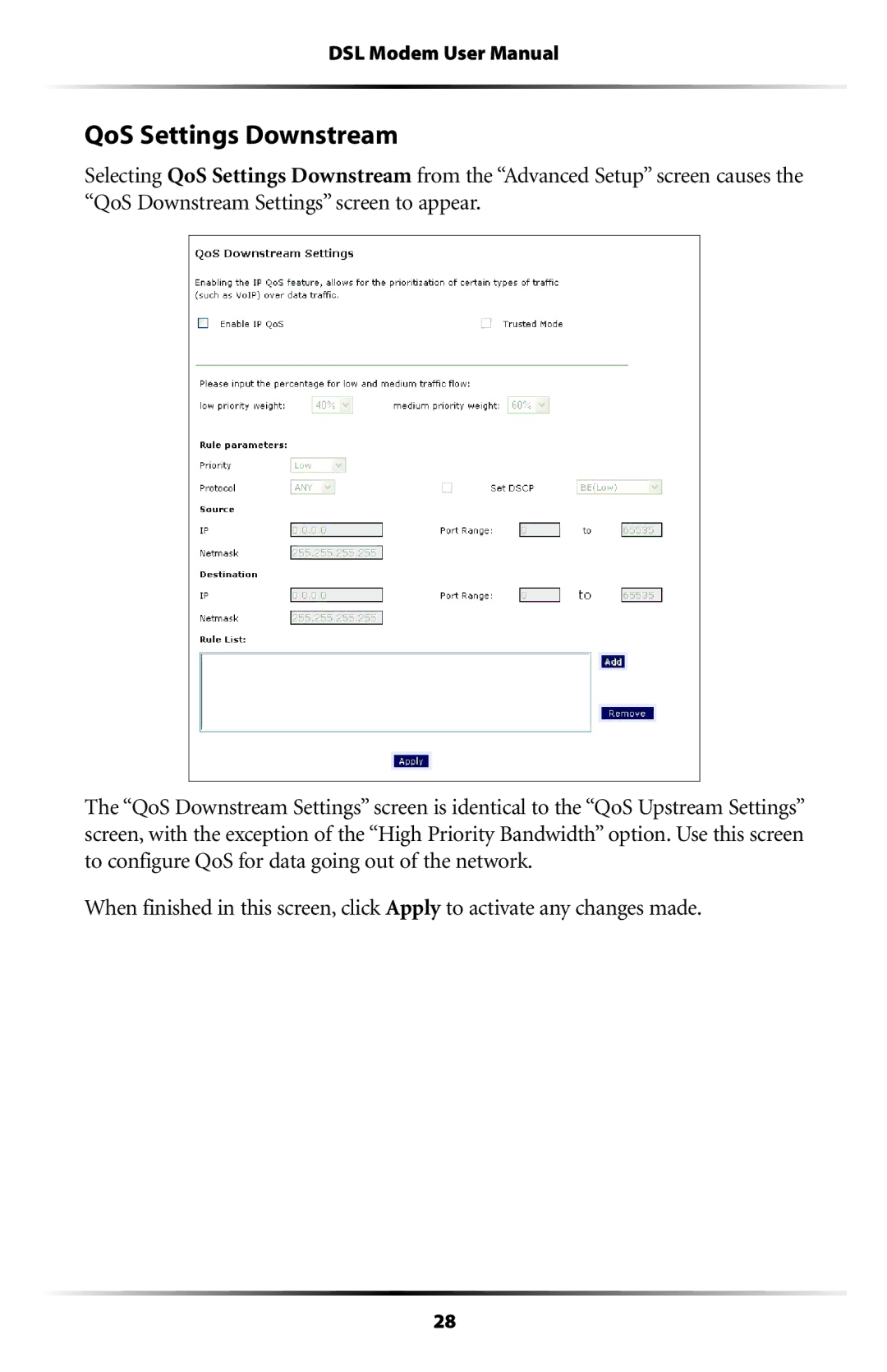 Verizon GT701C user manual QoS Settings Downstream 