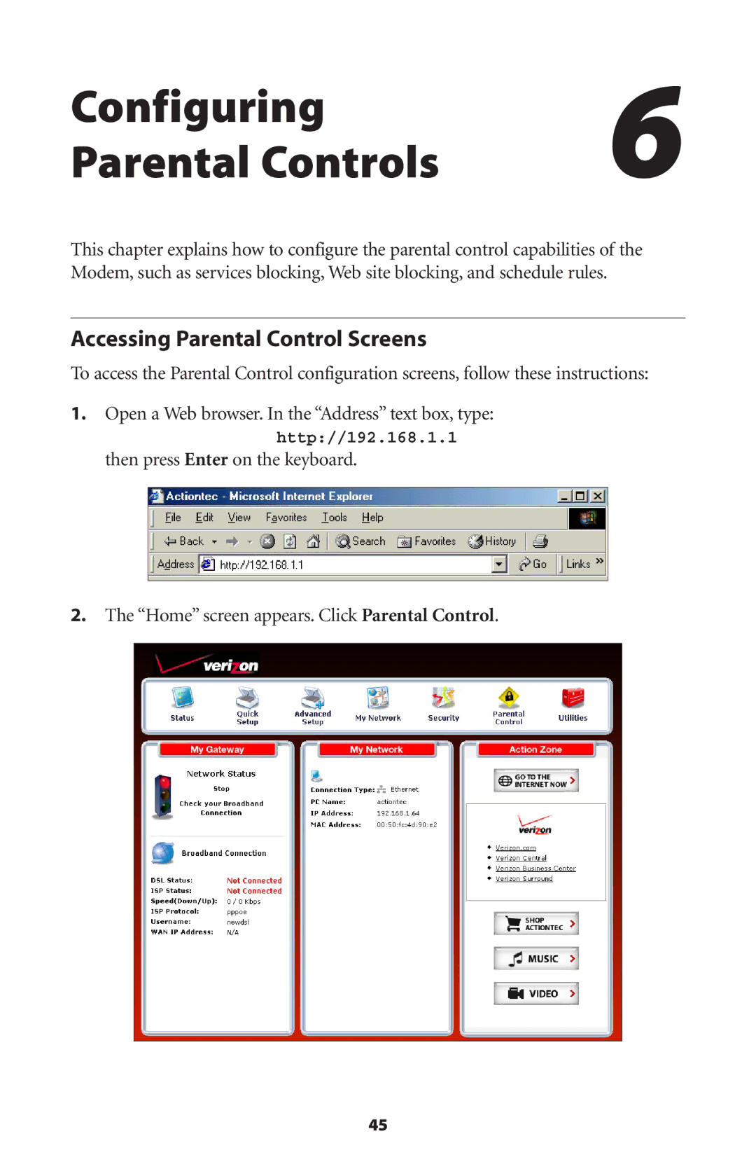 Verizon GT701C user manual Configuring6 Parental Controls, Accessing Parental Control Screens 