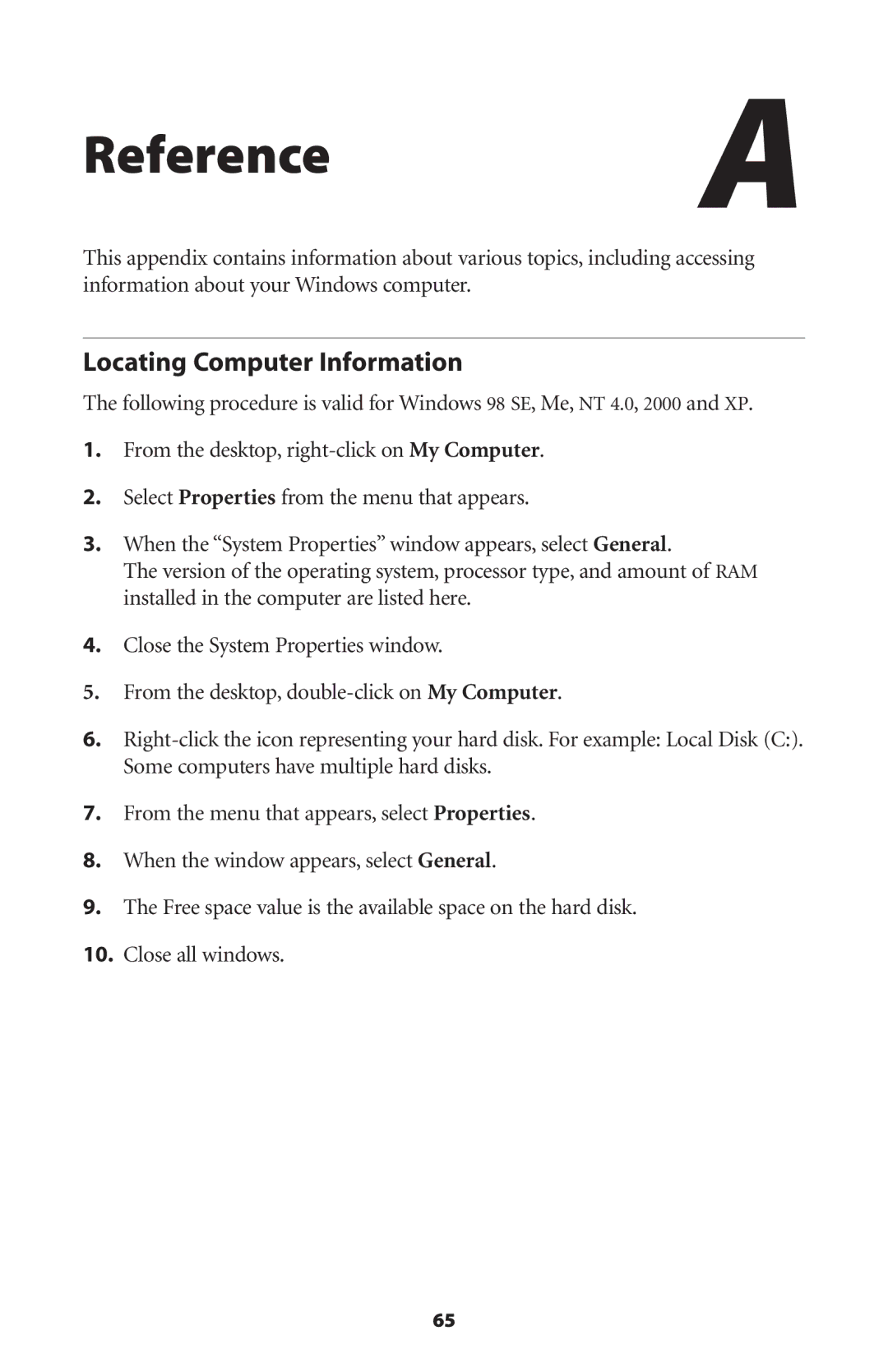 Verizon GT701C user manual Reference, Locating Computer Information 