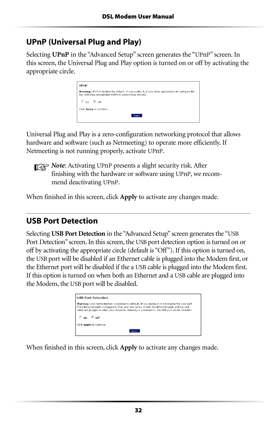 Verizon GT701C user manual UPnP Universal Plug and Play, USB Port Detection 