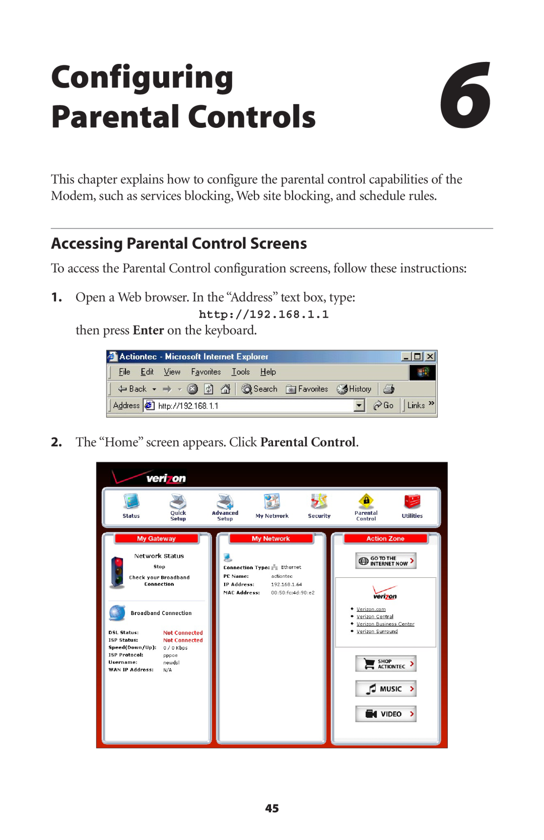 Verizon GT701C user manual Configuring6 Parental Controls, Accessing Parental Control Screens 