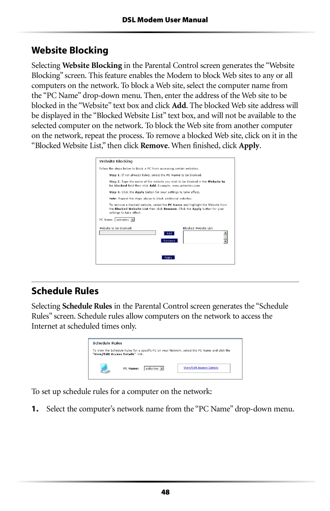 Verizon GT701C user manual Website Blocking, Schedule Rules 