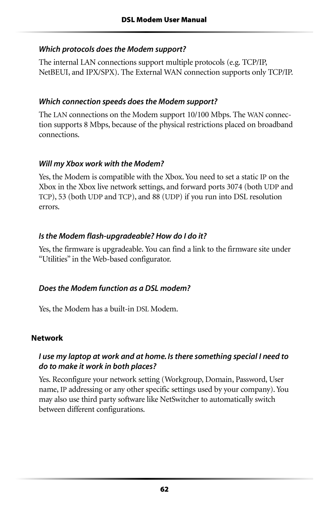 Verizon GT701C user manual Which protocols does the Modem support?, Which connection speeds does the Modem support? 