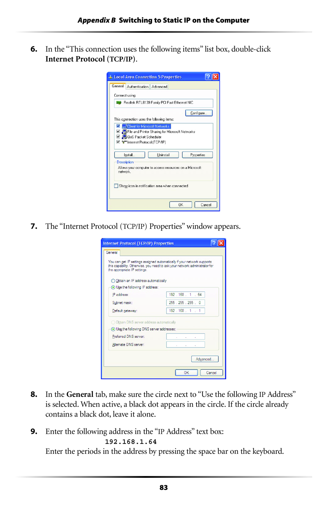 Verizon GT701C user manual The “Internet Protocol TCP/IP Properties” window appears 