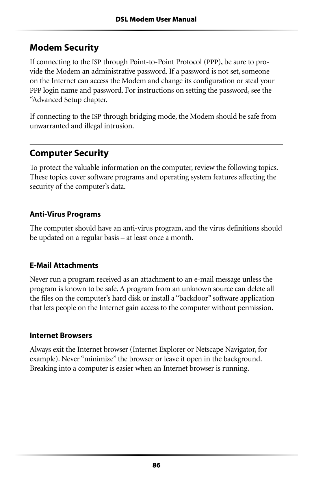 Verizon GT701C user manual Modem Security, Computer Security 