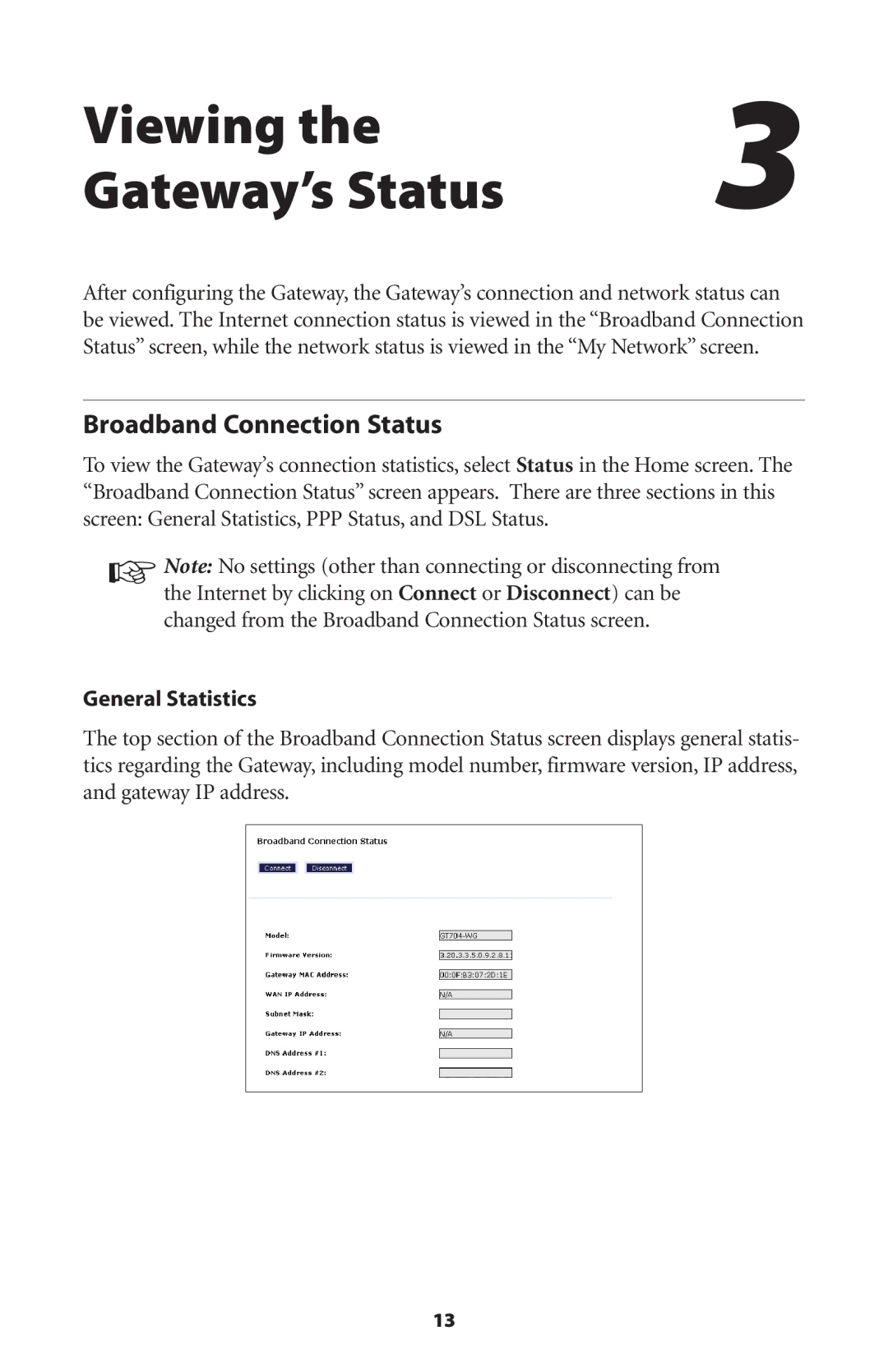 Verizon GT704WG user manual Viewing Gateway’s Status, Broadband Connection Status 