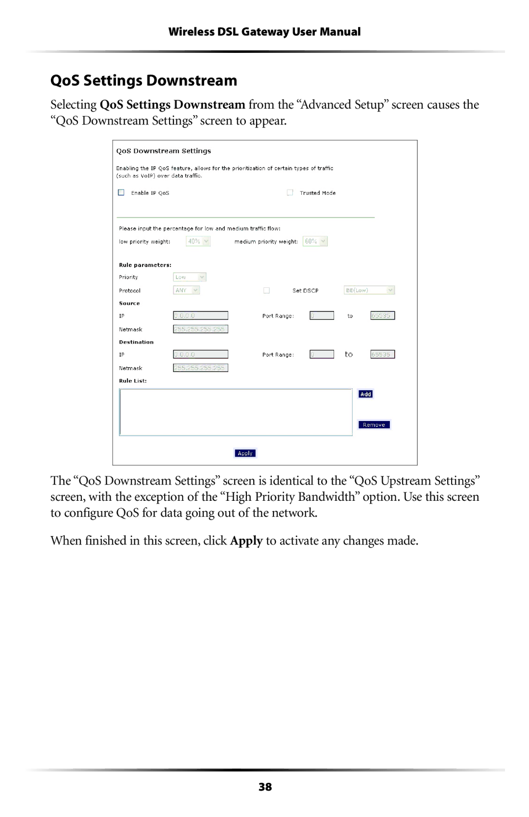 Verizon GT704WG user manual QoS Settings Downstream 