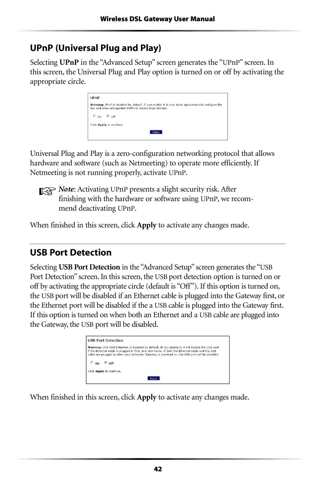 Verizon GT704WG user manual UPnP Universal Plug and Play, USB Port Detection 