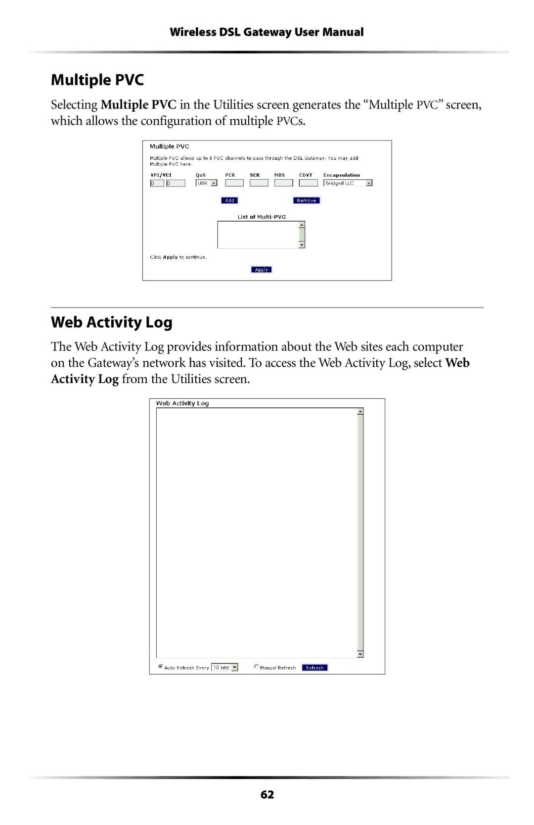 Verizon GT704WG user manual Multiple PVC, Web Activity Log 