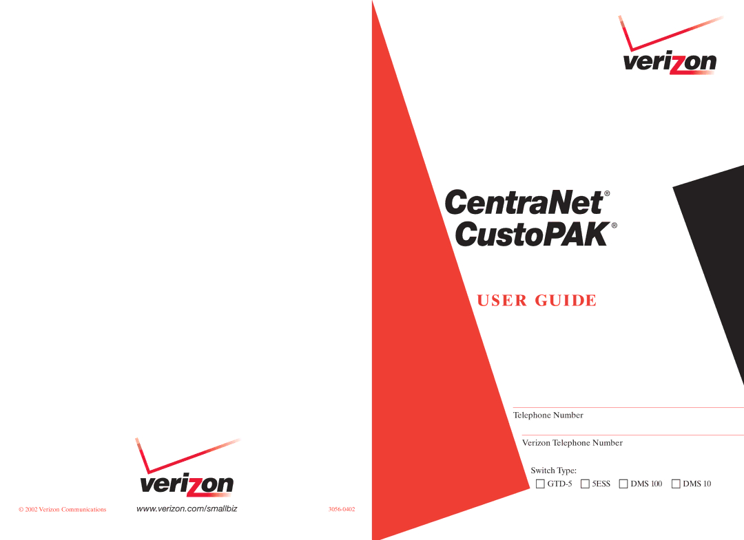 Verizon GTD-5, 5ESS, DMS 100 manual CentraNet CustoPAK 