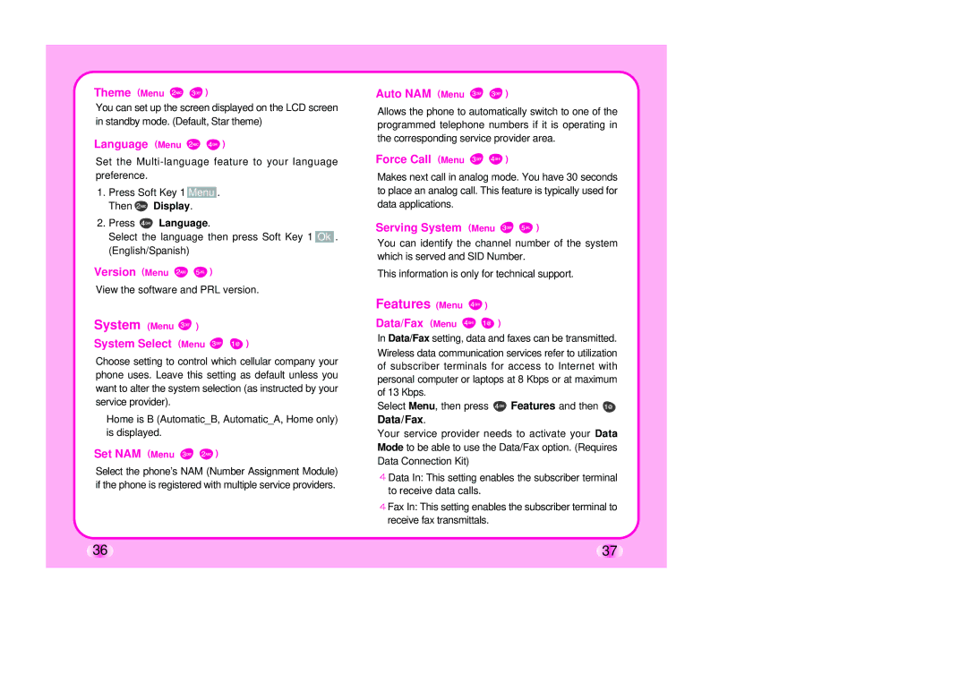 Verizon LG-TM510 manual Features Menu 