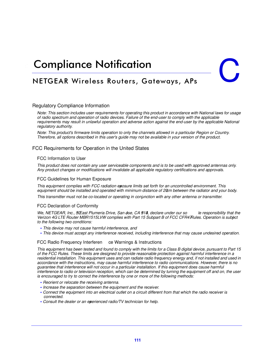 Verizon MBR1515L manual Compliance Notification 