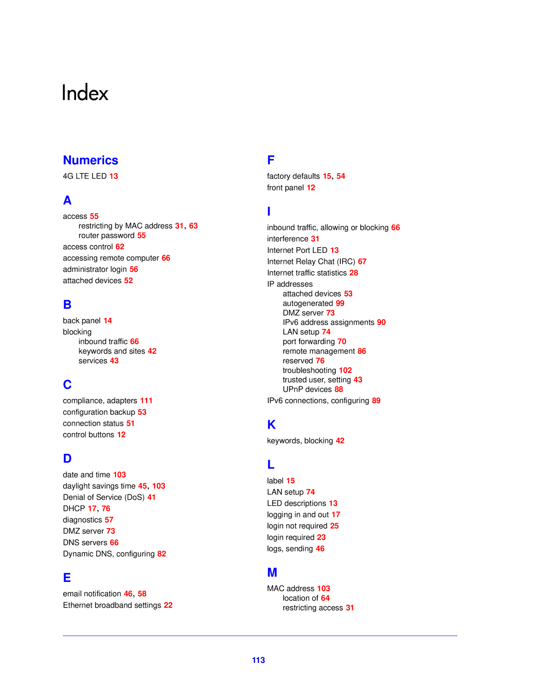 Verizon MBR1515L manual Index 