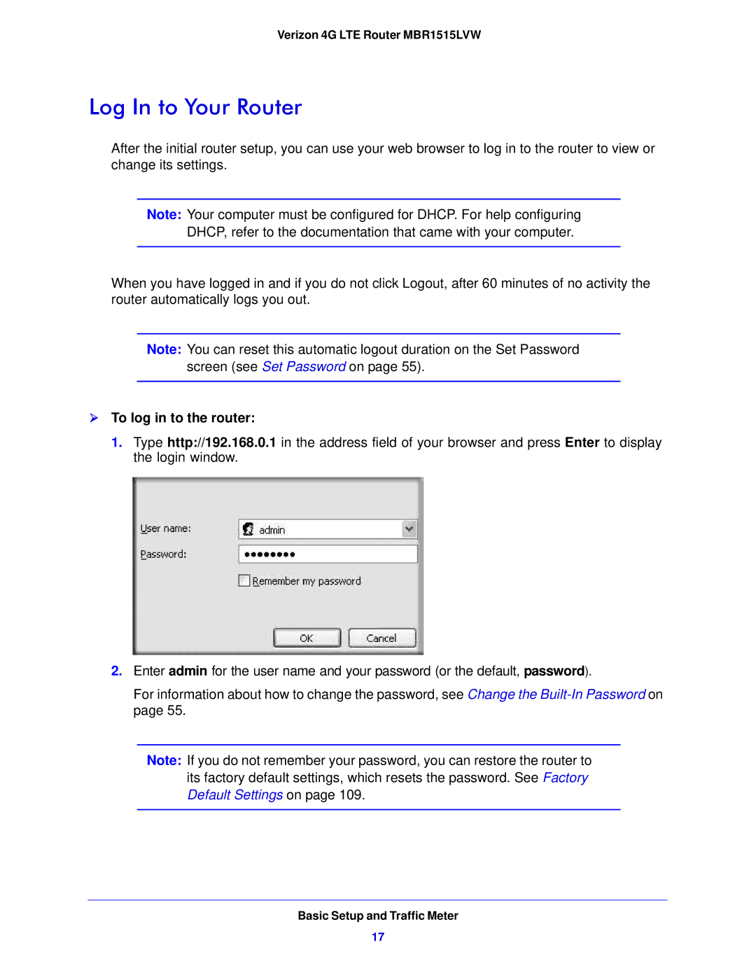 Verizon MBR1515L manual Log In to Your Router,  To log in to the router 