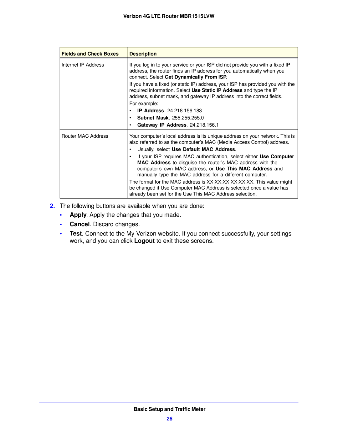 Verizon MBR1515L manual Gateway IP Address 