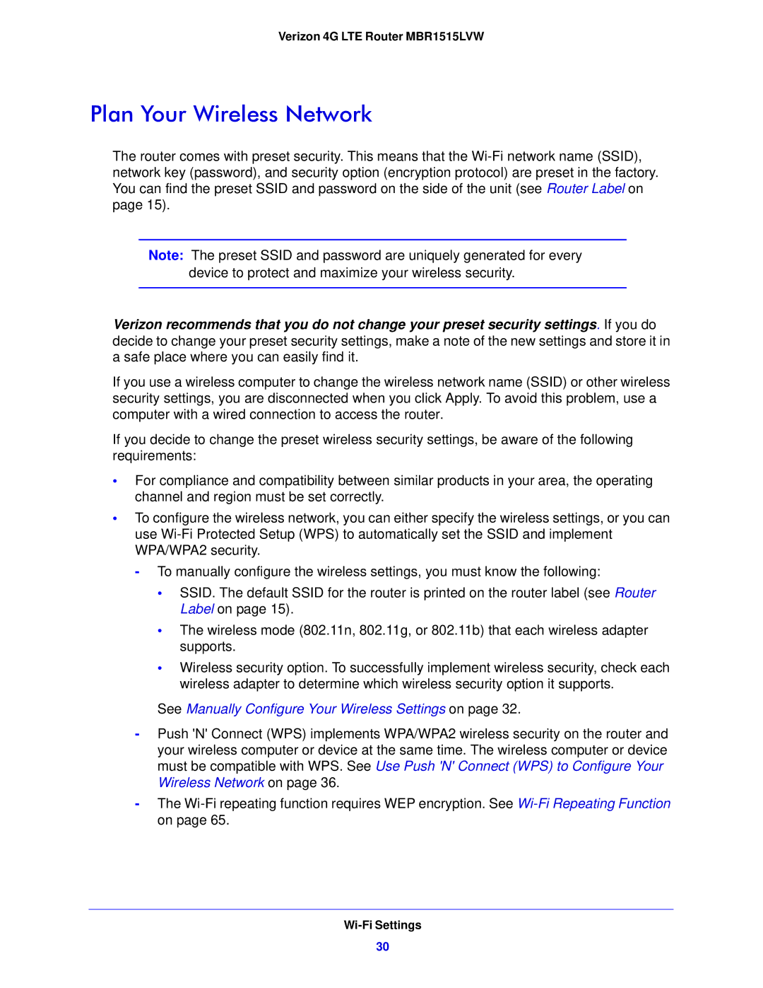 Verizon MBR1515L manual Plan Your Wireless Network, See Manually Configure Your Wireless Settings on 