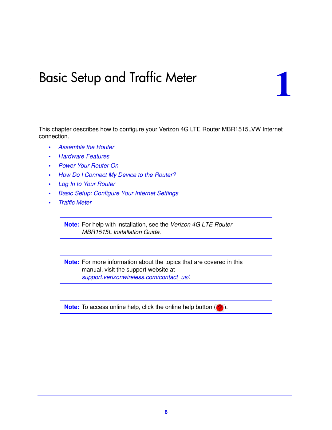 Verizon MBR1515L manual Basic Setup and Traffic Meter 