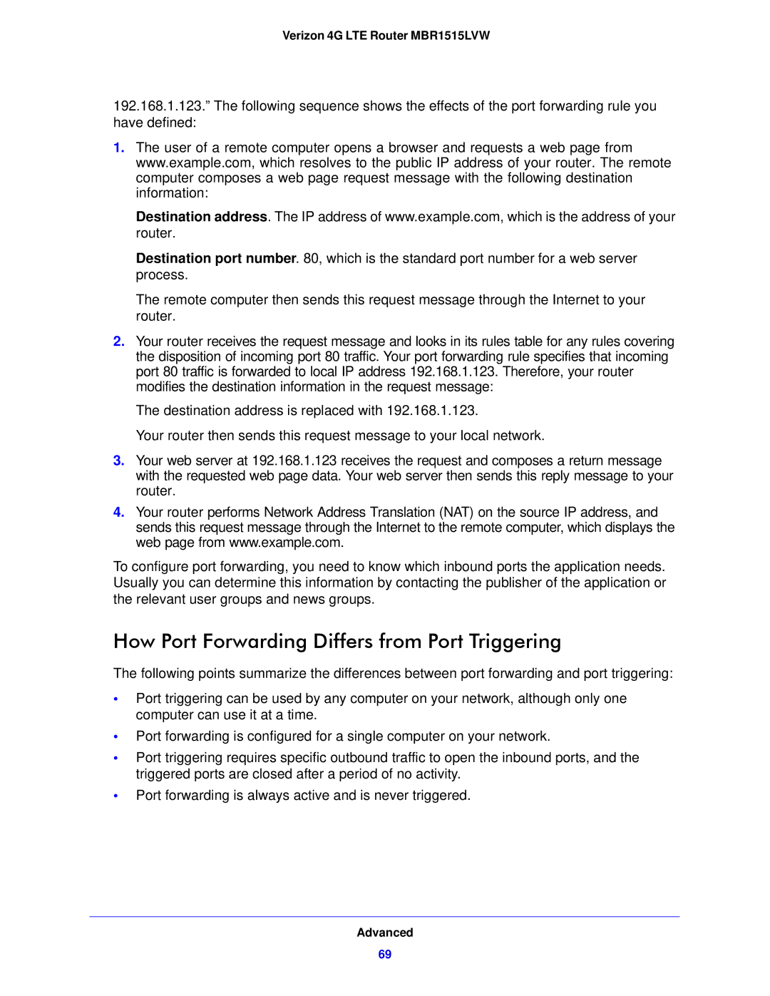 Verizon MBR1515L manual How Port Forwarding Differs from Port Triggering 