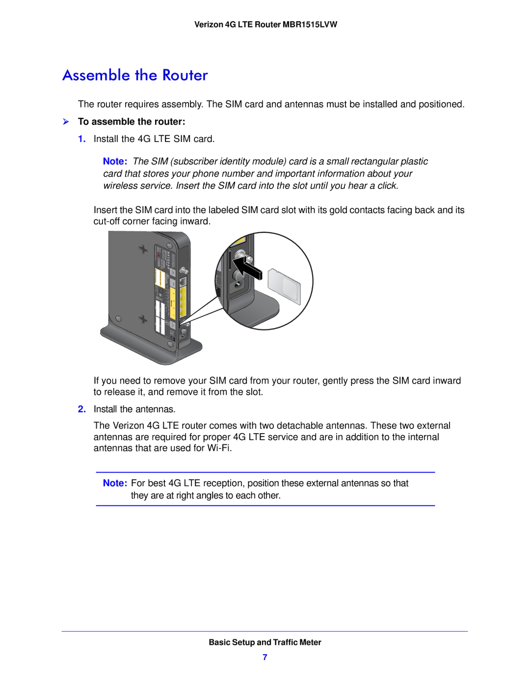 Verizon MBR1515L manual Assemble the Router,  To assemble the router 