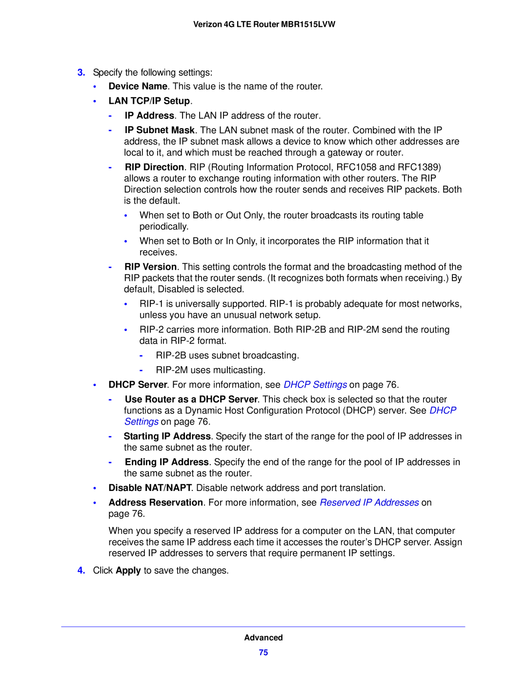 Verizon MBR1515L manual LAN TCP/IP Setup 