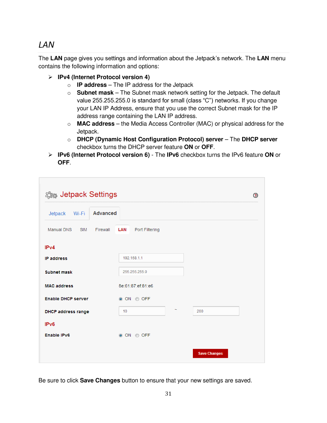 Verizon MHS700L manual Lan,  IPv4 Internet Protocol version 