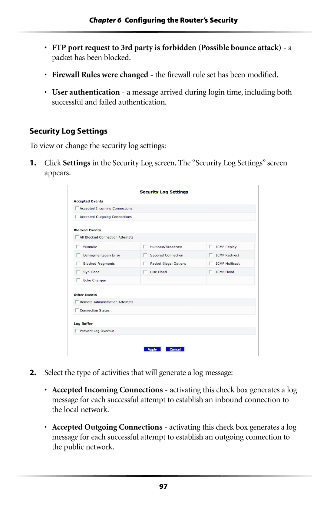 Verizon MI424WR user manual Configuring the Router’s Security 