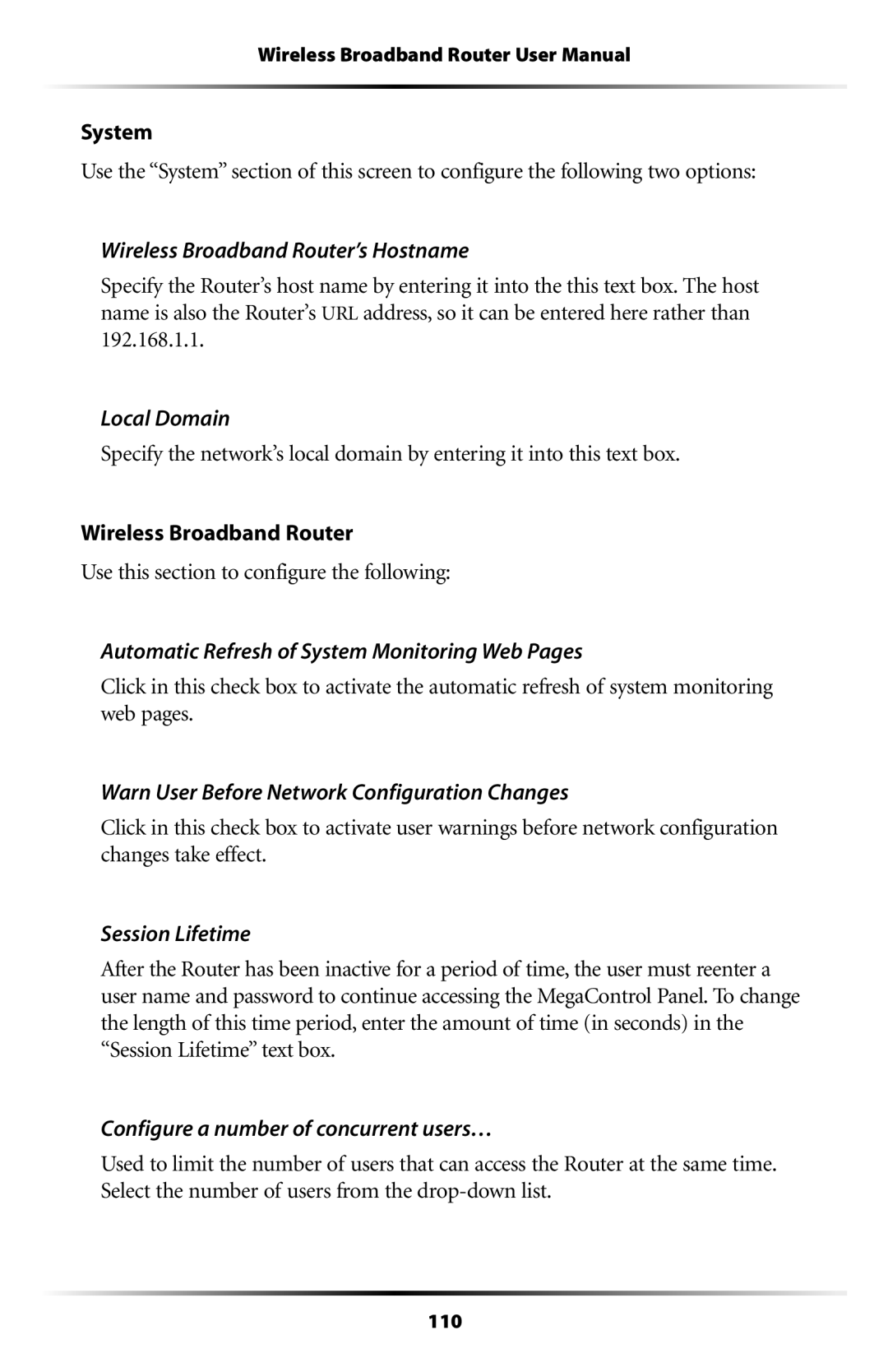 Verizon MI424WR Wireless Broadband Router’s Hostname, Local Domain, Automatic Refresh of System Monitoring Web Pages 