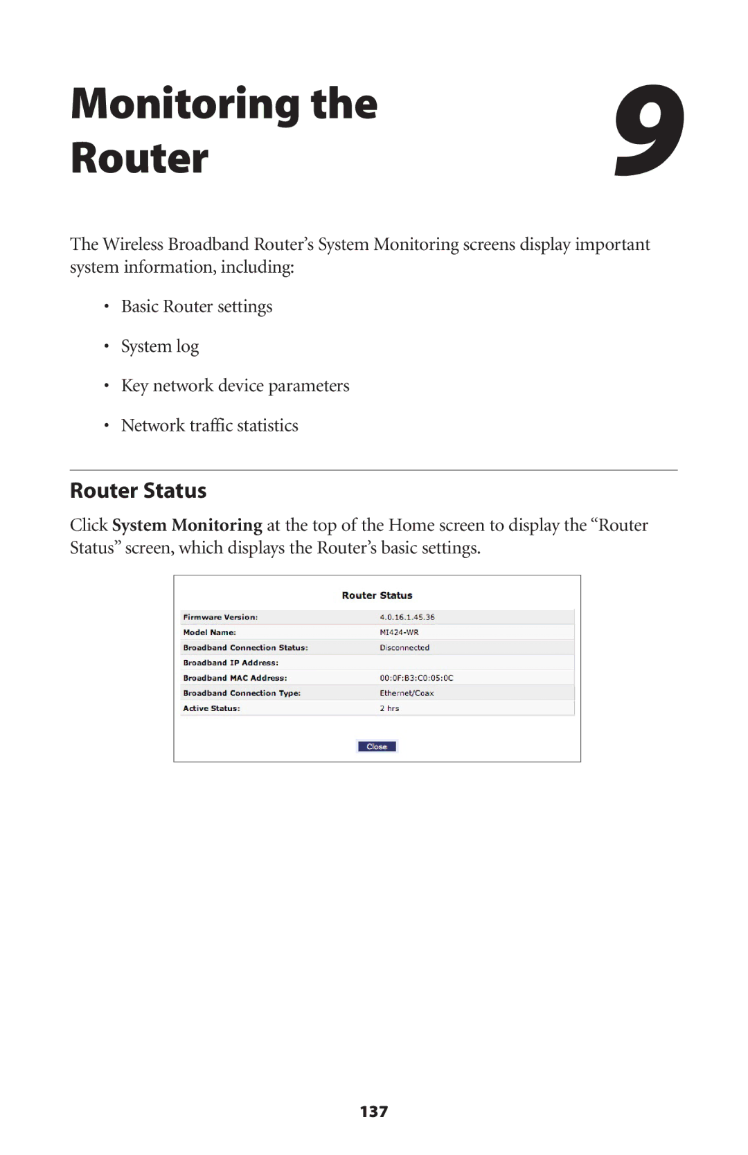 Verizon MI424WR user manual Monitoring Router, Router Status 