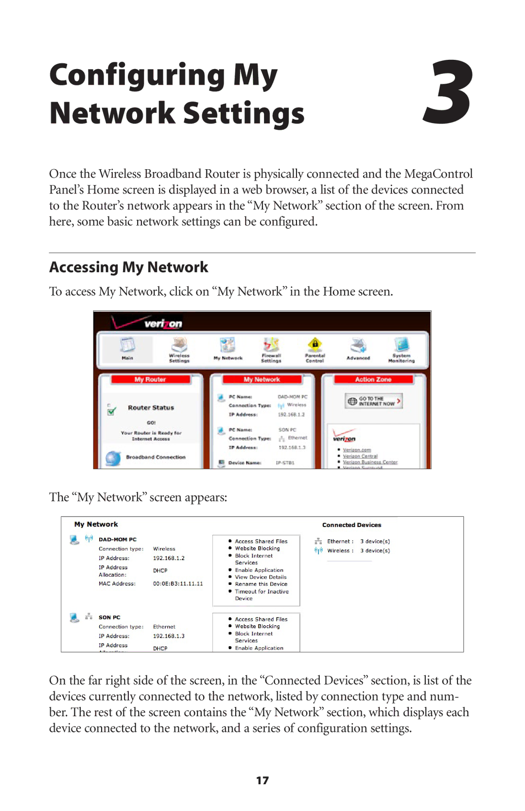 Verizon MI424WR user manual Configuring My Network Settings, Accessing My Network 