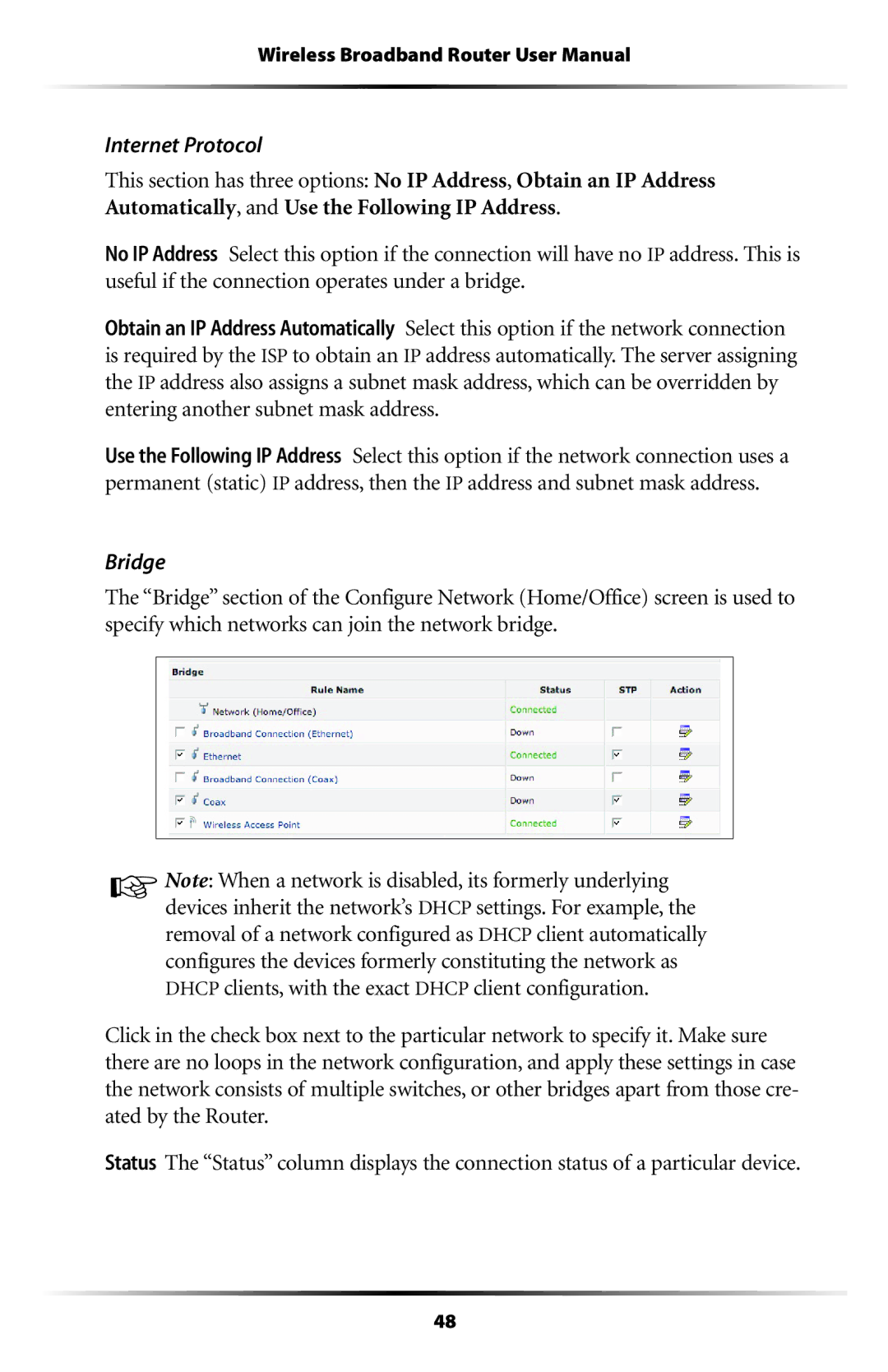 Verizon MI424WR user manual Internet Protocol, Bridge 