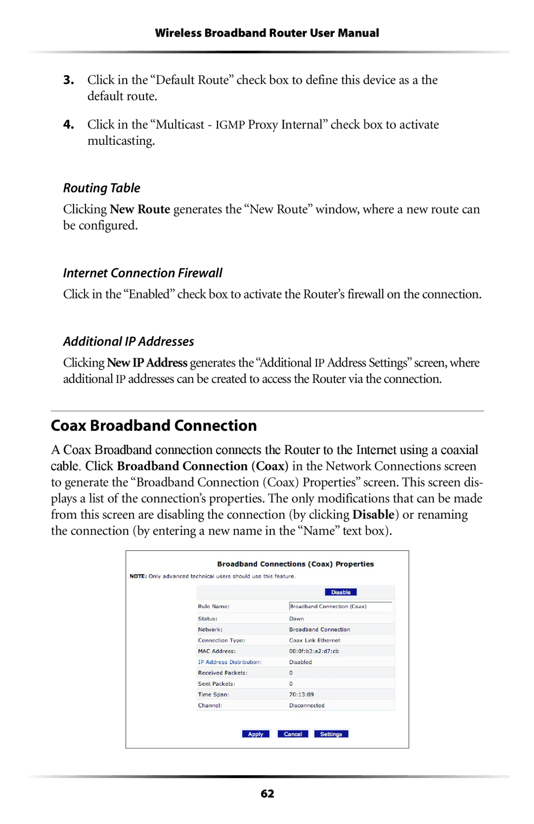 Verizon MI424WR user manual Coax Broadband Connection, Internet Connection Firewall 