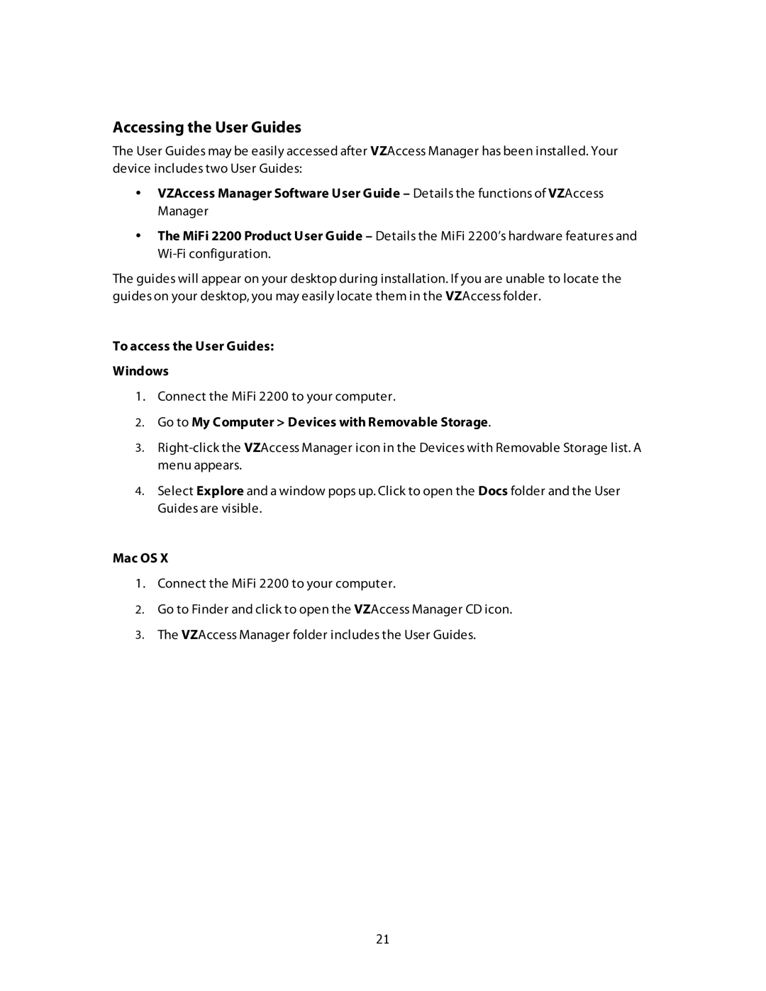 Verizon MiFi 2200 manual Accessing the User Guides, To access the User Guides Windows, Mac OS 