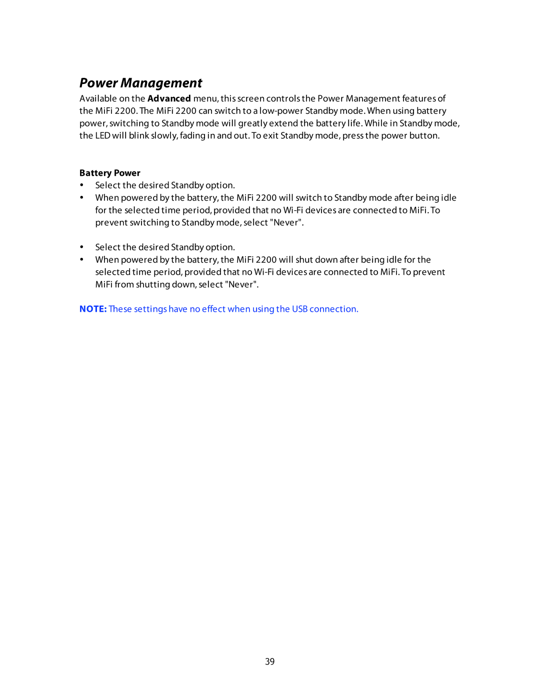 Verizon MiFi 2200 manual Power Management, Battery Power 