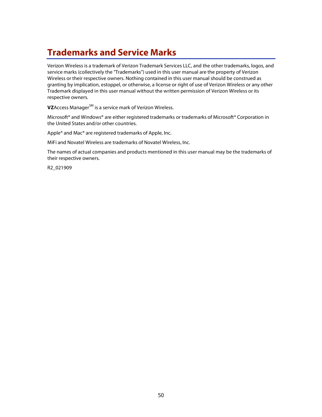 Verizon MiFi 2200 manual Trademarks and Service Marks 