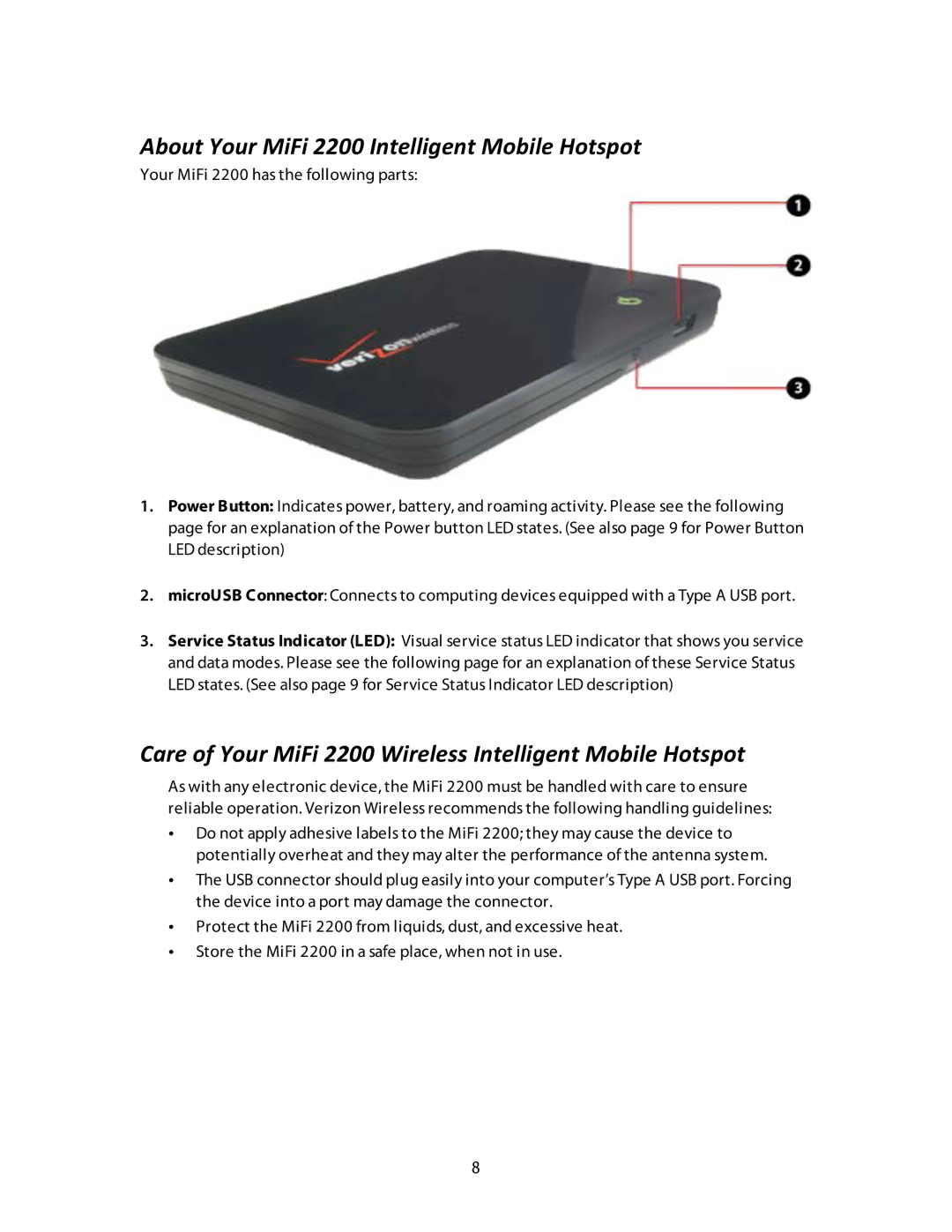 Verizon MiFi 2200 manual About Your MiFi 2200 Intelligent Mobile Hotspot  