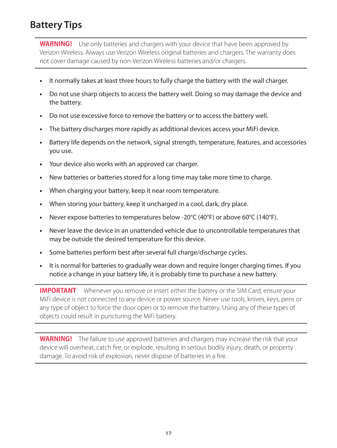 Verizon MIFI4510LPP manual Battery Tips 