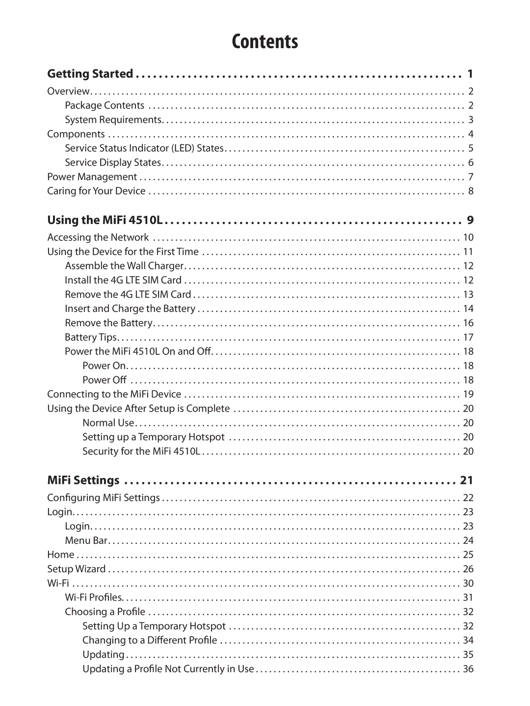 Verizon MIFI4510LPP manual Contents 