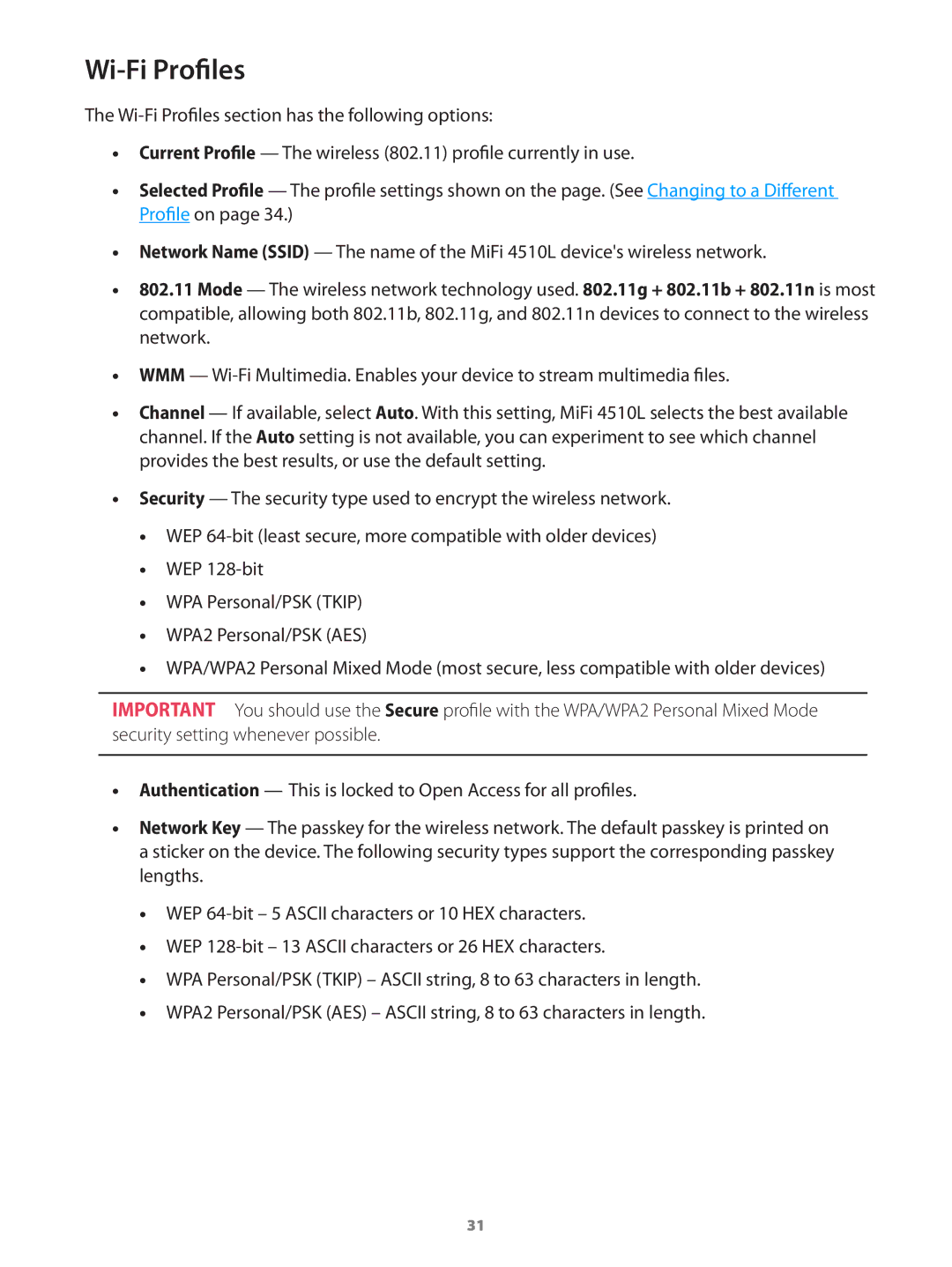 Verizon MIFI4510LPP manual Wi-Fi Profiles 