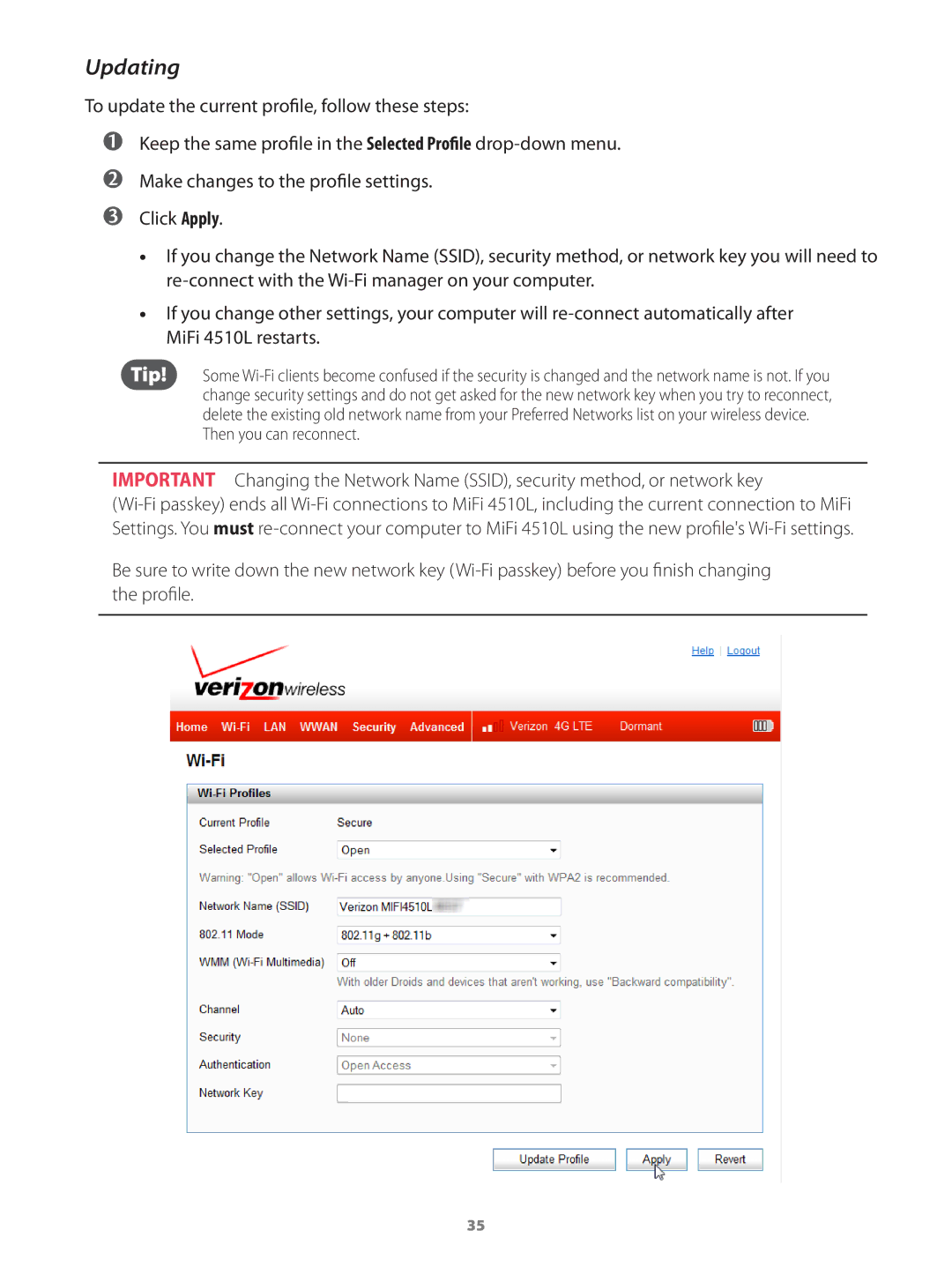 Verizon MIFI4510LPP manual Updating 