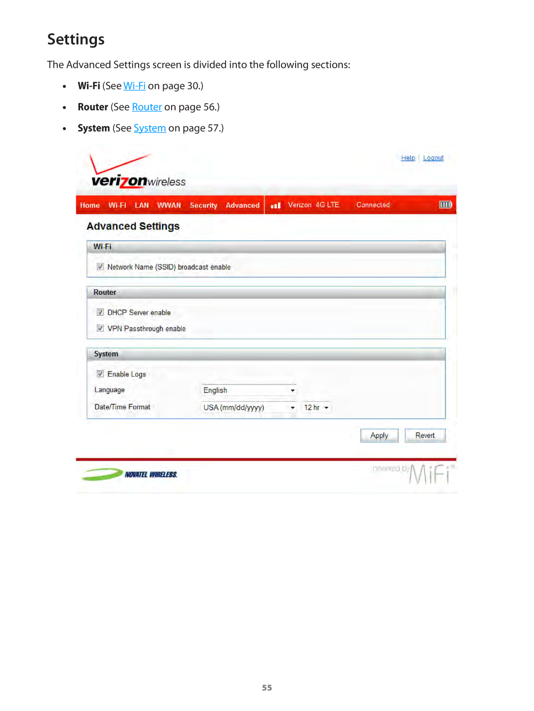 Verizon MIFI4510LPP manual Settings 