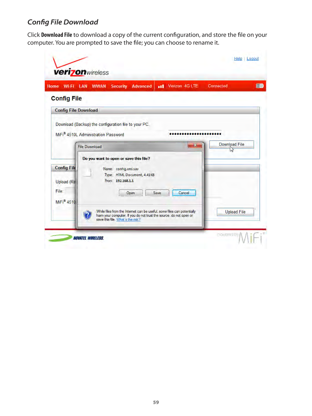 Verizon MIFI4510LPP manual Config File Download 