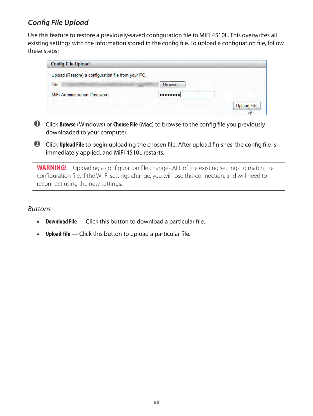 Verizon MIFI4510LPP manual Config File Upload 