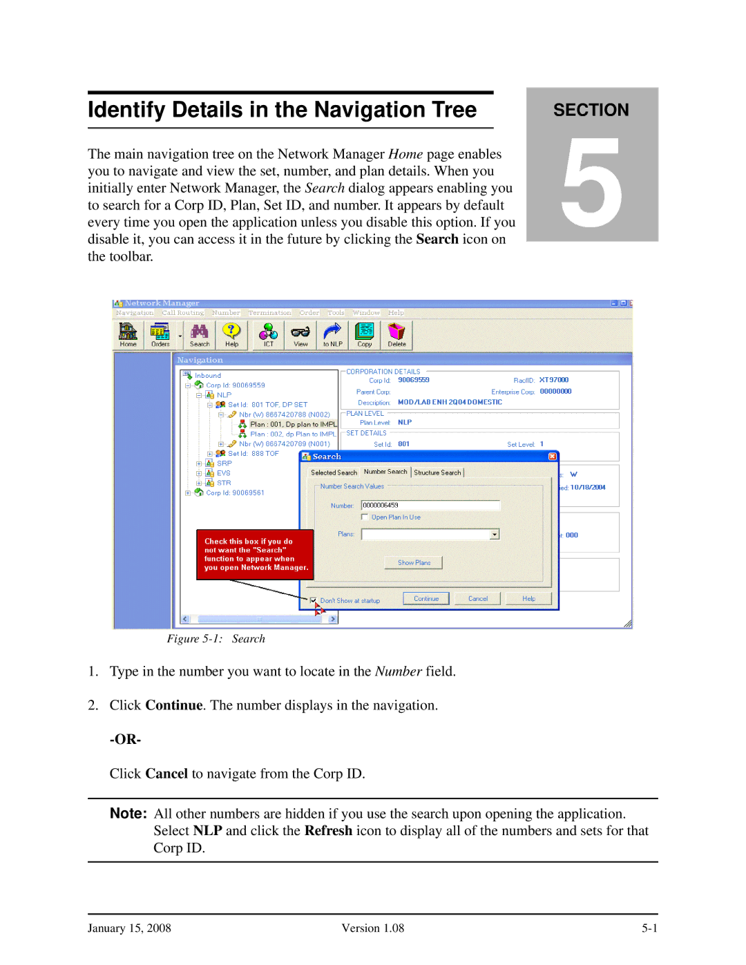 Verizon Network Manager Nodes manual Identify Details in the Navigation Tree, Search 