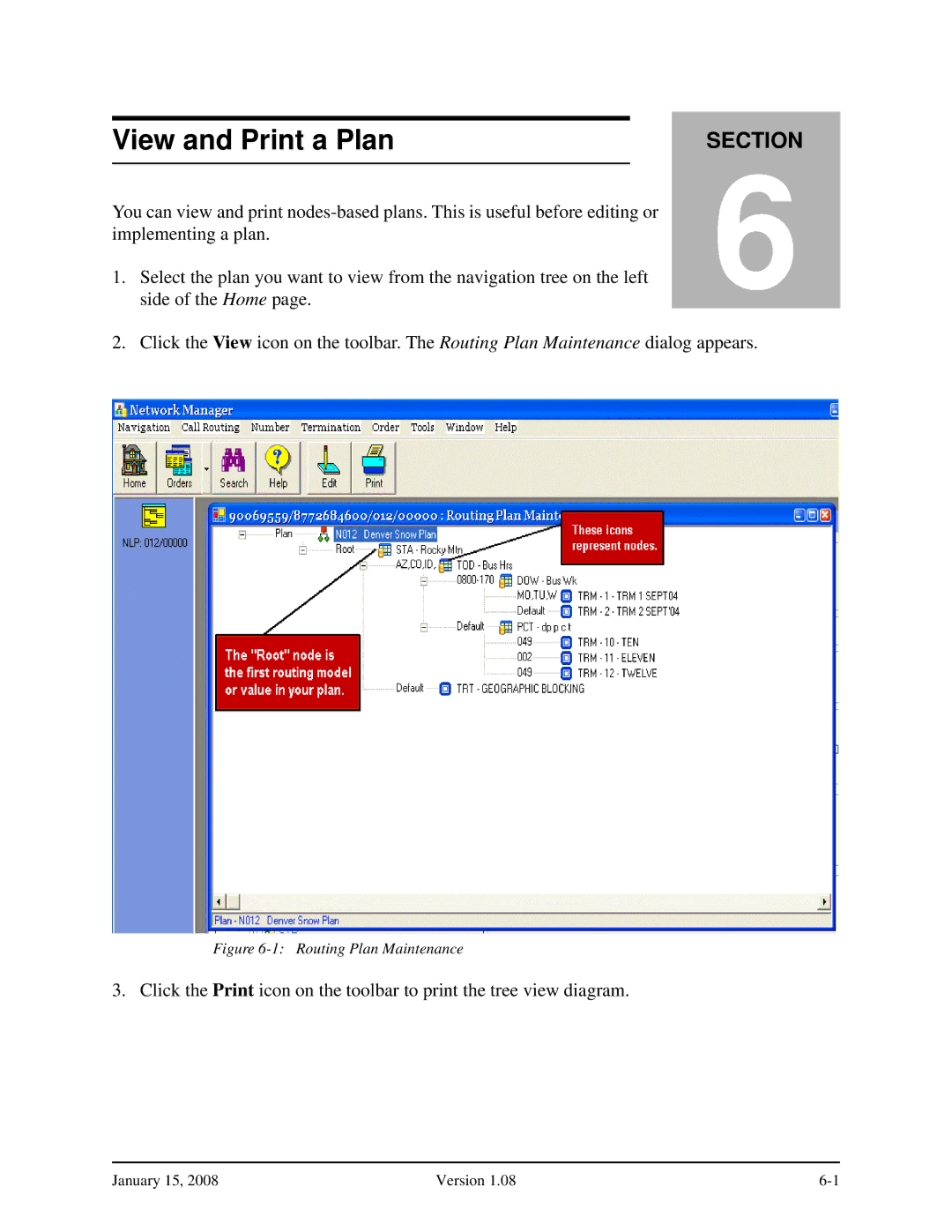 Verizon Network Manager Nodes manual View and Print a Plan, Routing Plan Maintenance 